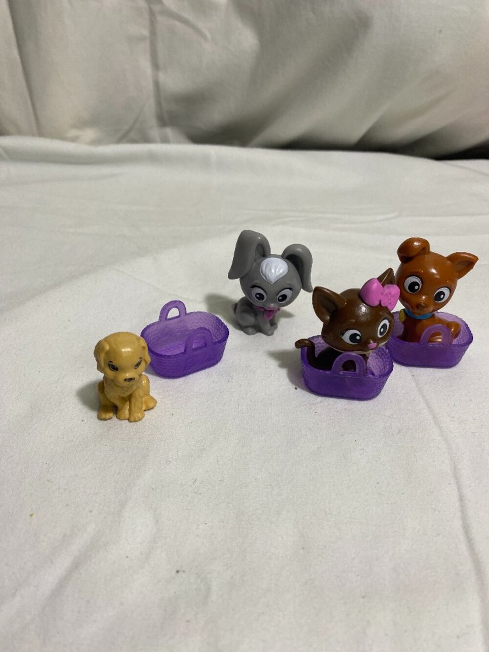 Barbie Mini Pet Figures Lot Dog Cat Bunny Puppies w/ Purple Basket Accessories